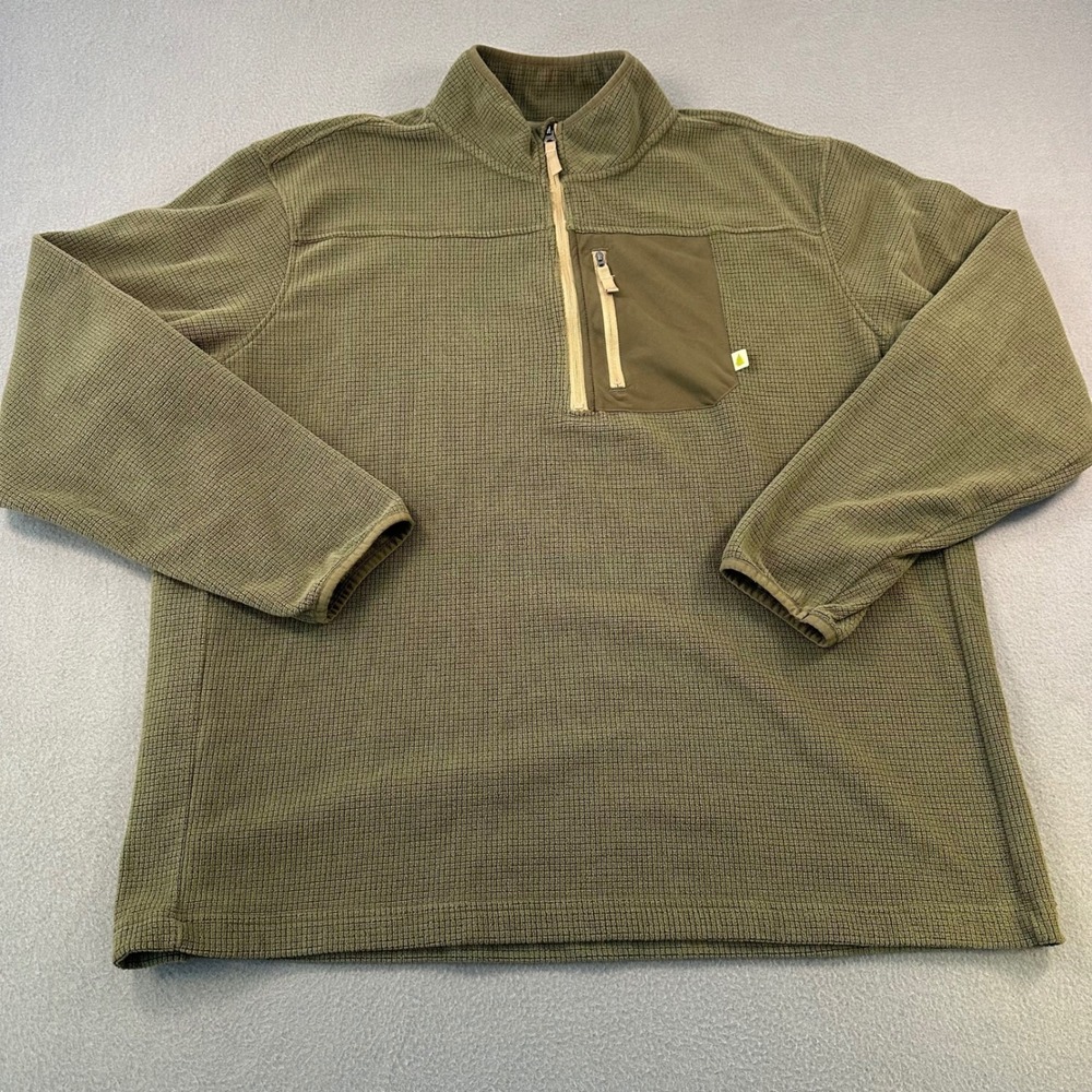 Lake & Trail Mens XXL Olive Green Waffle Knit Quarter Zip Fleece Pullover